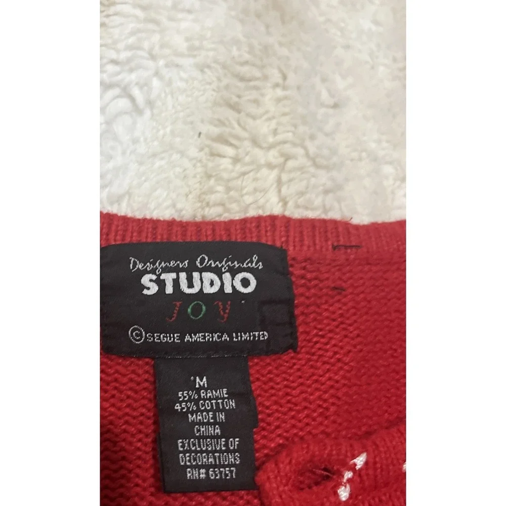 Red Women M Cardigan Christmas Sweater Embroidered Beaded Appliqué And Presents‎